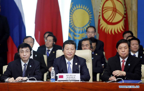 Chinese President Xi Jinping (C, front) attends the 13th Shanghai Cooperation Organization (SCO) summit in Bishkek, Kyrgyzstan, Sept. 13, 2013. (Xinhua/Ju Peng)