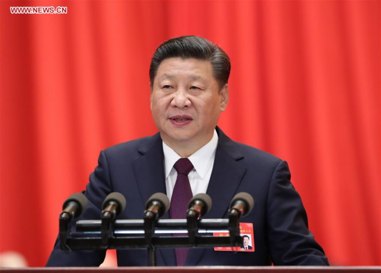 Xi Jinping delivers a report to the 19th National Congress of the Communist Party of China (CPC) on behalf of the 18th Central Committee of the CPC at the Great Hall of the People in Beijing, capital of China, Oct. 18, 2017. The CPC opened the 19th National Congress at the Great Hall of the People Wednesday morning. (Xinhua/Ma Zhancheng)