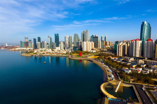 Aerial photo taken on April 16, 2018 shows the cityscape of Qingdao, the host city of the Shanghai Cooperation Organization Summit, in east China's Shandong Province. (Xinhua/Guo Xulei)