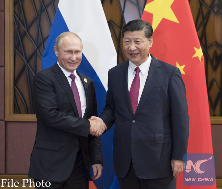 Chinese President Xi Jinping (R) meets with his Russian counterpart Vladimir Putin in Da Nang, Vietnam, Nov. 10, 2017. (Xinhua/Lan Hongguang)