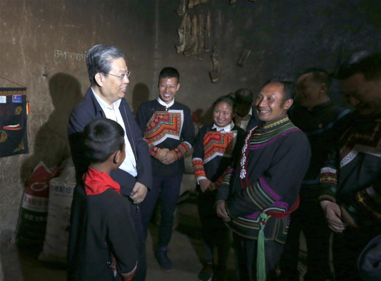 Secretary of the Communist Party of China (CPC) Central Commission for Discipline Inspection Zhao Leji, who is also a member of the Standing Committee of the Political Bureau of the CPC Central Committee and heads the central leading group on disciplinary inspection, visits a poor family during a tour to Leibo County in Liangshan Yi Autonomous Prefecture in southwest China's Sichuan Province. Zhao attended a workshop on disciplinary inspection in Chengdu of Sichuan on May 14, 2018. (Xinhua/Yao Dawei)