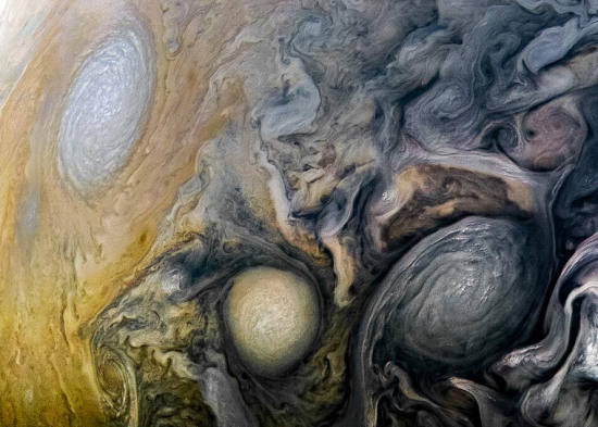 See intricate cloud patterns in the northern hemisphere of Jupiter in this new view taken by NASAs Juno spacecraft. The color-enhanced image was taken on April 1 at 2:32 a.m. PST (5:32 a.m. EST), as Juno performed its twelfth close flyby of Jupiter. (Photo/NASA)