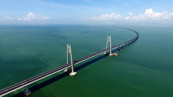 The Hong Kong-Zhuhai-Macao Bridge, completed in July, is the longest of its kind in the world. (Photo/Xinhua)