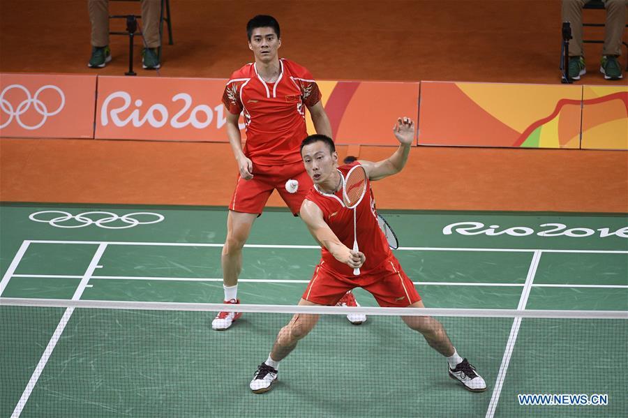 China wins gold medal of men's doubles badminton at Rio Olympics(1/5)