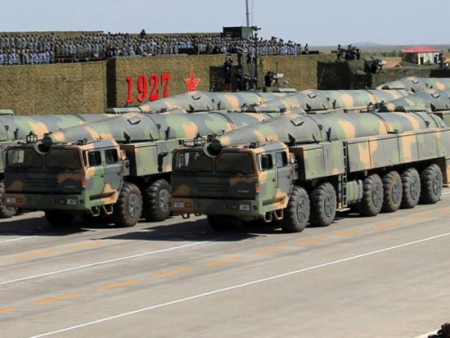 The mobile DF-26 is shown in a military parade in the Inner Mongolia autonomous region in 2017 celebrating the PLA's 90th birthday. (Photo/CHINA DAILY)