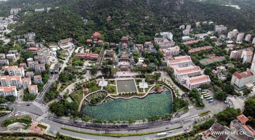Photo taken on Aug. 24, 2017 shows the scenery of South Putuo Temple in Xiamen, a scenic city in southeast China's Fujian Province. The 9th BRICS summit will be held in Xiamen from Sept. 3 to 5, 2017. (Xinhua/Li Xin)