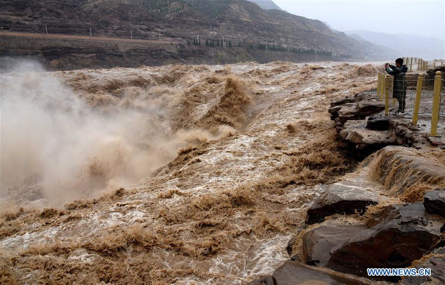 Spring flood seen at Hukou Waterfall on Yellow River