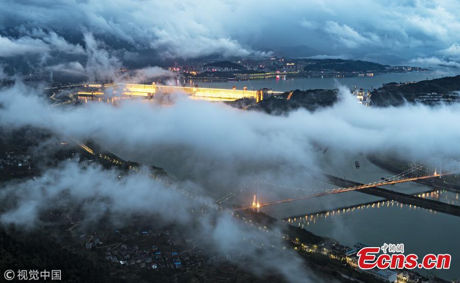 Stunning view of fog-covered Three Gorges Dam 