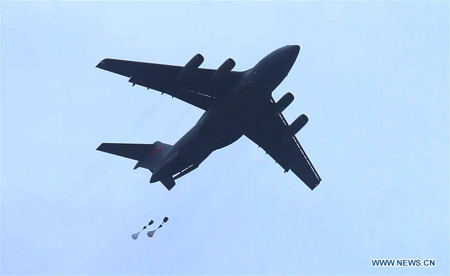 Y-20 heavy transport aircraft conducts training