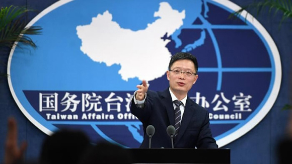 An Fengshan, spokesperson for the Taiwan Affairs Office of the State Council, addresses a regular press conference on Sept. 13, 2017. (Photo/CGTN)