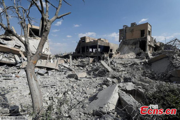 The destroyed Scientific Research Centre is seen in Damascus, Syria, April 14, 2018. (Photo/Agencies)